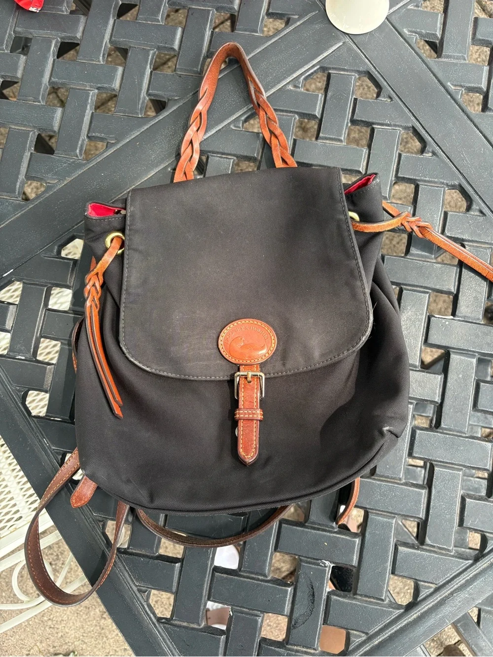 Dooney & Bourke Black Nylon Backpack with Brown Leather Trim